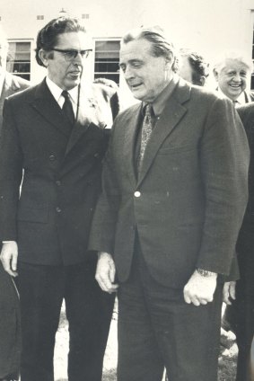 Kep Enderby, left, and Jim Cairns as ministers in the Whitlam government.