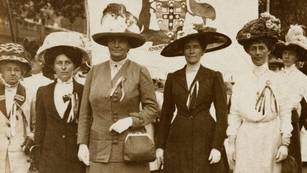 Vida Goldstein (far right) joins the Great Suffragette Demonstration in London in 1911.