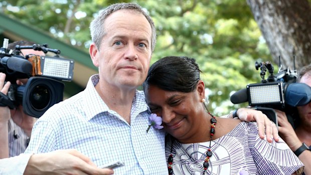 Opposition Leader Bill Shorten with senator Nova Peris on Thursday. 