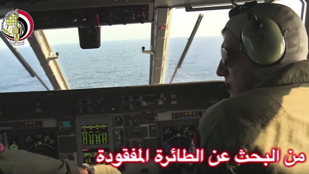 An Egyptian plane searches in the Mediterranean Sea for crashed EgyptAir flight 804.