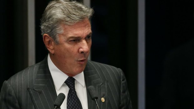 Fernando Collor, senator and former president of Brazil, speaks during a session of the lower house to vote on the impeachment of Dilma Rousseff.