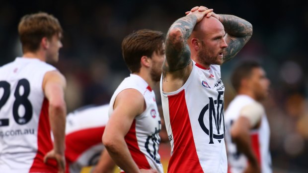 So close: Melbourne captain Nathan Jones is gutted after the loss to the Eagles.