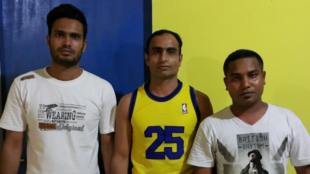 Asylum seekers who were on a second boat intercepted by Australia, from left: KA (who asked not to be named), Mukhtar Ahmed and Mamun Parves.