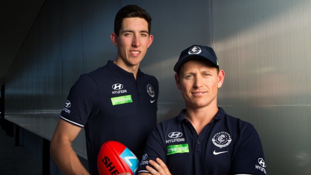 Top pick: Jacob Weitering and Carlton coach Brendon Bolton.