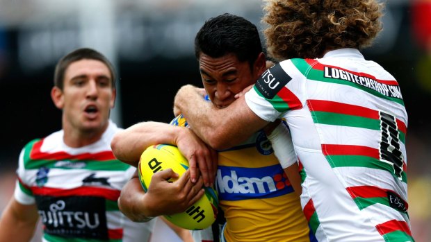 Ready for the big time: John Folau takes on South Sydney at the Auckland Nines.