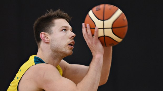 Proud: Cleveland Cavalier Matthew Dellavedova in training before the Boomers' Olympic qualifier against New Zealand. 