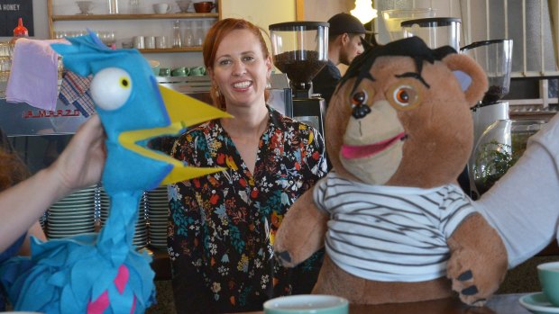 Director and producer Emma Watts with puppets from the first series of Tales from Tinder. 