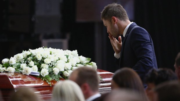 Michael Clarke at Phillip Hughes' funeral.