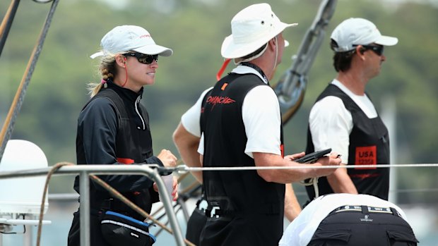 Kristy Hinze-Clark (left) on board Super-maxi Comanche as it prepared to race on December  26.