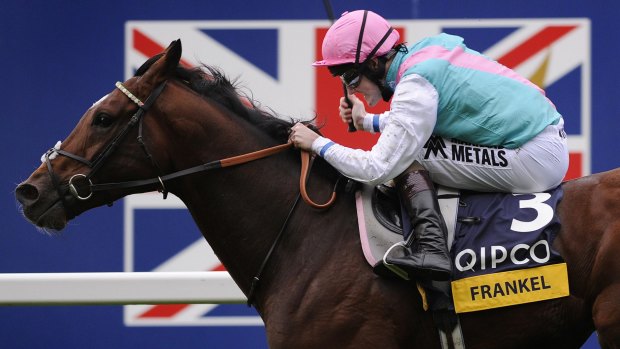 Master sire: Frankel, ridden by Tom Queally, wins the Champions Stakes at Ascot in 2012.