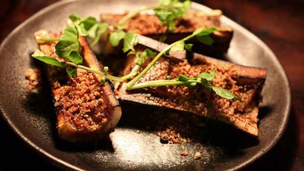 Roasted bone marrow with meat powder at Mjolner restaurant in Redfern. 
