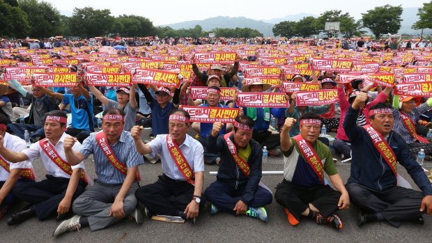 A rally in Seongju, South Korea, opposing the deployment of THAAD.