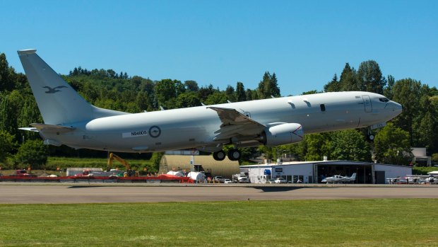 The first P-8A aircraft for the Royal Australian Air Force leaves Renton Field for Boeing Field in nearby Seattlle.