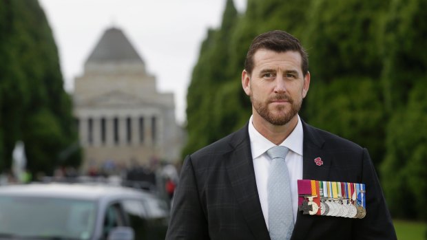 Ben Roberts-Smith on Anzac Day this year at the Shrine of Remembrance in Melbourne.