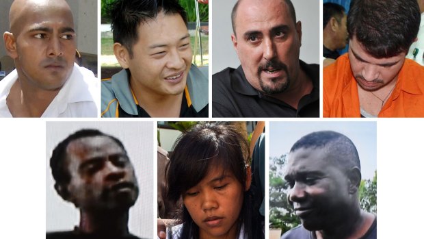 On death row: (from top left) Australians Myuran Sukumaran and Andrew Chan, Frenchman Serge Atlaoui and Brazilian Rodrigo Gularte, (bottom row) Nigerian Raheem Agbaje Salami, Filipina Mary Jane Fiesta Veloso, and Nigerian Silvester Obiekwe Nwolise.