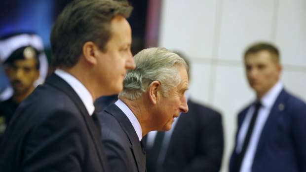 Britain's Prince Charles and Prime Minister David Cameron arrive in Saudi Arabia to offer their condolences.