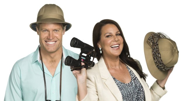 Jungle high jinks: Julia Morris (right) co-hosts <i>I'm a Celebrity … Get Me Out of Here!</i> with Chris Brown.