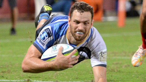 Just like that: Luke Morahan of the Force scores a try at Suncorp Stadium.