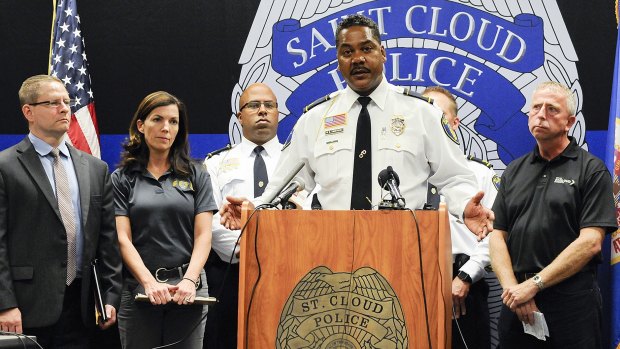 St. Cloud police chief William Blair Anderson and other officials hold a press conference on Sunday