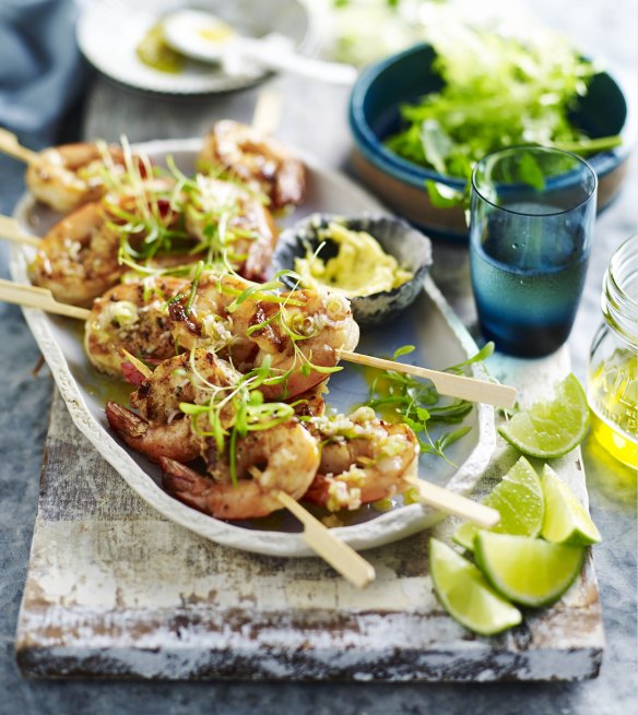 Grilled prawns with lemon grass and lime.