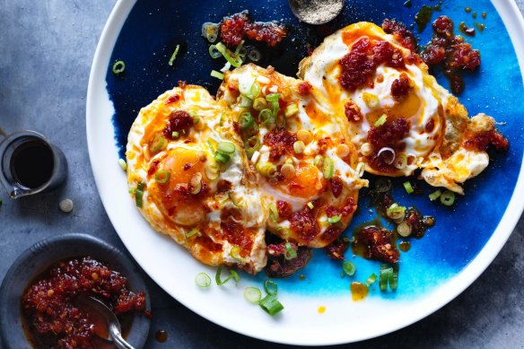 Kylie Kwong's home-style eggs with chilli sauce.