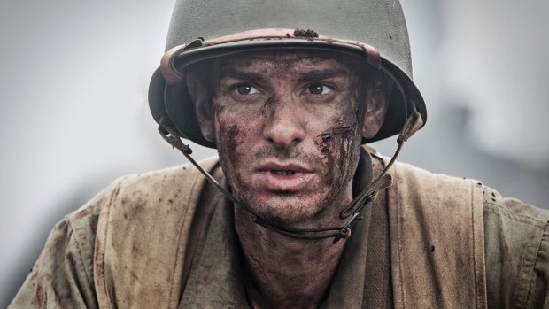 Andrew Garfield as conscientious objector turned war hero Desmond Doss in <i>Hacksaw Ridge</i>.