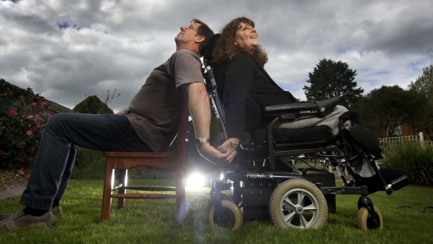 Motor neurone disease sufferer Debbie Ridley with her husband, Allan.