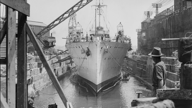 H.M.A.S. Albatross in the Cockatoo Island dry docks in 1928.