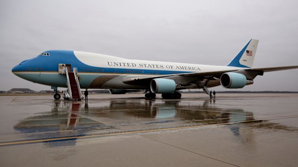 Air Force One is seen on the tarmac at Andrews Air Force Base, Maryland.