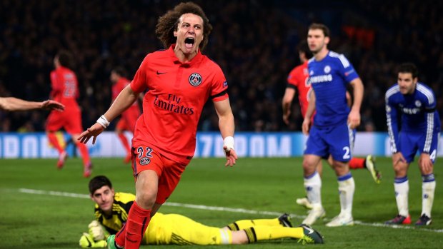 Revenge: Former Chelsea player  David Luiz celebrates after equalising for PSG.