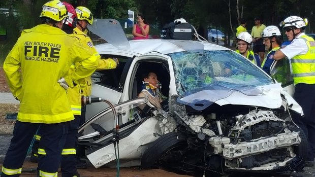 A five car pile-up in Sackville Street, Canley Vale, left six people injured and one trapped.