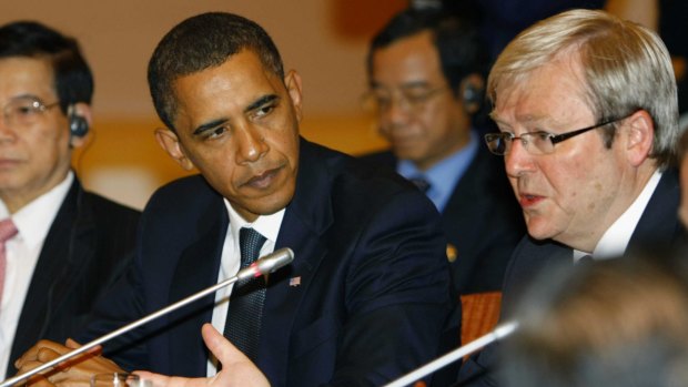 Kevin Rudd with Barack Obama at APEC in 2009.