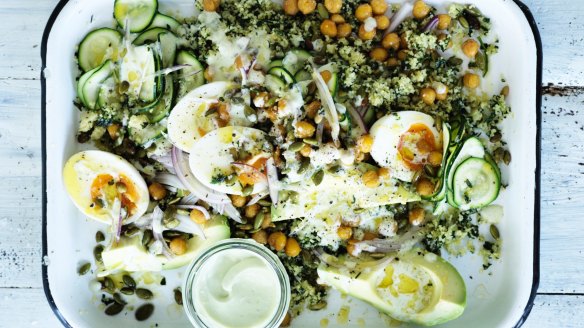 Jill Dupleix recipe: Green cous cous with avocado tahini.