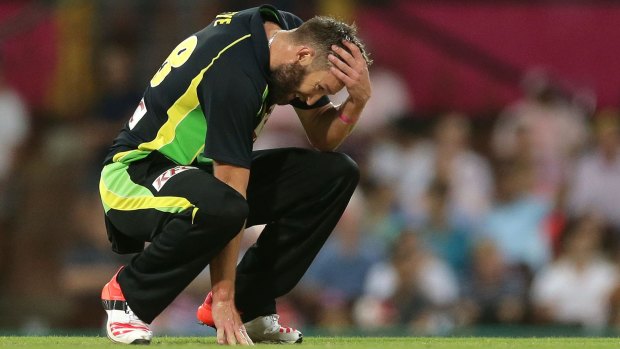 Gutted: Andrew Tye bowled the final over of the match, conceding the losing runs on the final delivery.