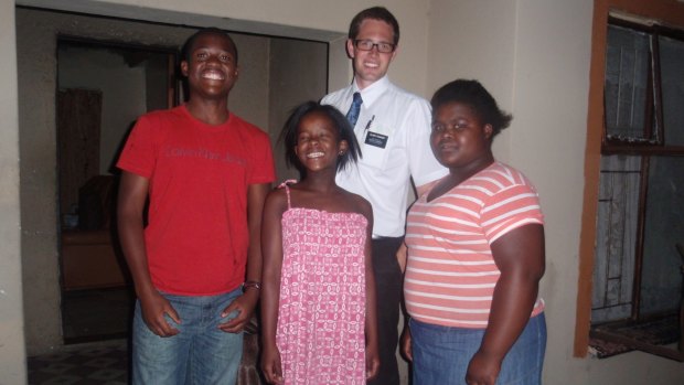 Melbourne Mormon Zac Tennant with a family in Durban during his missionary stint in South Africa from 2011-2013. 