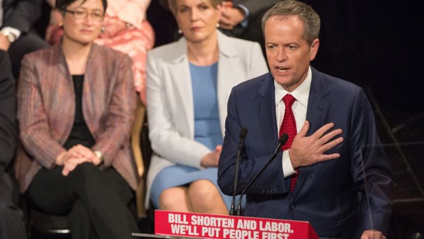 Opposition Leader Bill Shorten gestures during the Australian Labor Party 2016 federal election campaign launch.