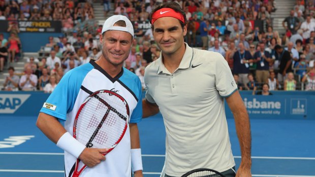 Respect: Lleyton Hewitt and Roger Federer before the final of last year's Brisbane International.