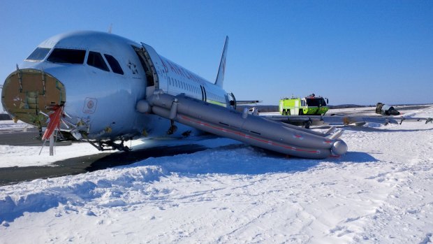 An Air Canada Airbus A320 sits where it came to rest after skidding off the runway at Halifax International Airport on Sunday. 