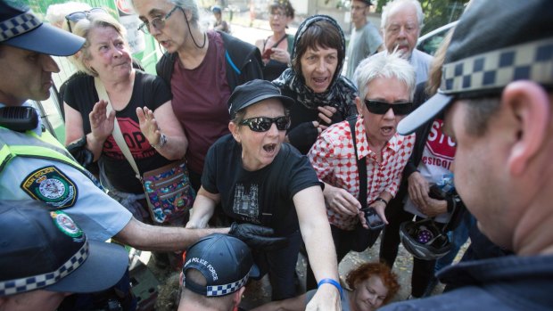 Protesters vent their anger about WestConnex during a stand off with police.