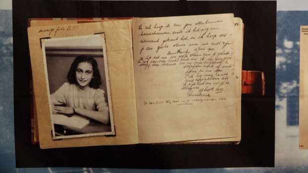 A photo of Anne Frank at the exhibition: "Anne Frank, a History for Today", at the Westerbork Remembrance Centre in Hooghalen, northeast Netherlands. 
