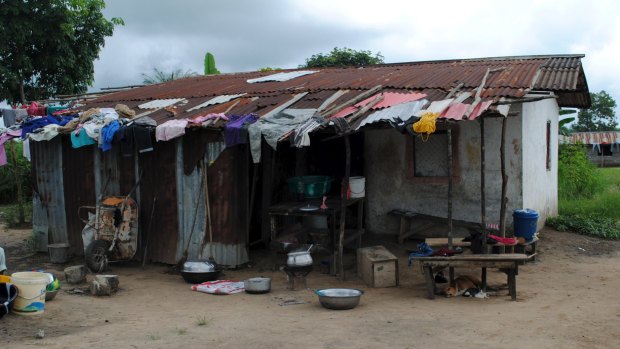 A quarantined home is seen in Nedowein, Liberia on Wednesday.