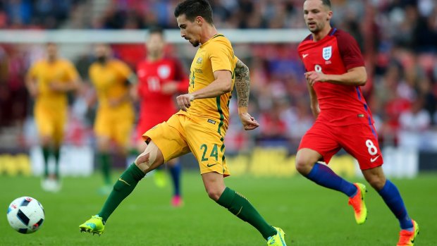 Big time: Maclaren makes his Socceroos debut against England in May.