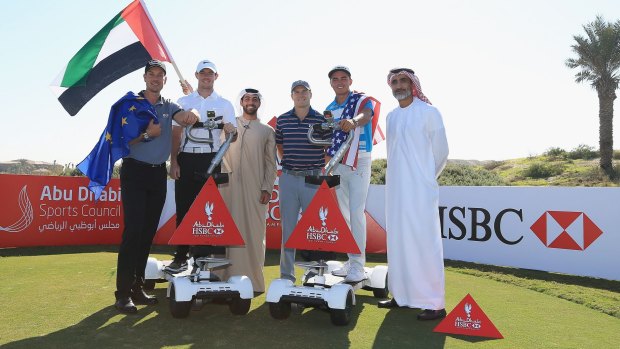 Stellar line-up: Henrik Stenson, Rory McIlroy, Jordan Spieth and Rickie Fowler during a photocall with members of the Abu Dhabi Sports Council this week.