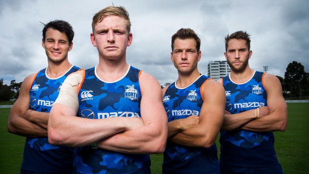 From left: North Melbourne's leadership group of Robbie Tarrant, captain Jack Ziebell, Shaun Higgins and Jamie Macmillan.