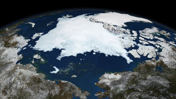 Shrinking: Arctic sea ice.