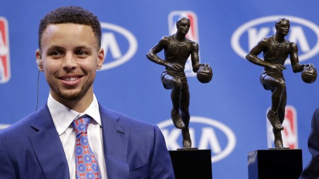 Golden State Warriors guard Stephen Curry after receiving the National Basketball Association's Most Valuable Player award in Oakland, California, on Tuesday.