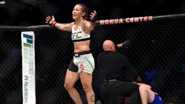 Unstoppable: Cris Cyborg reacts after defeating Tonya Evinger.