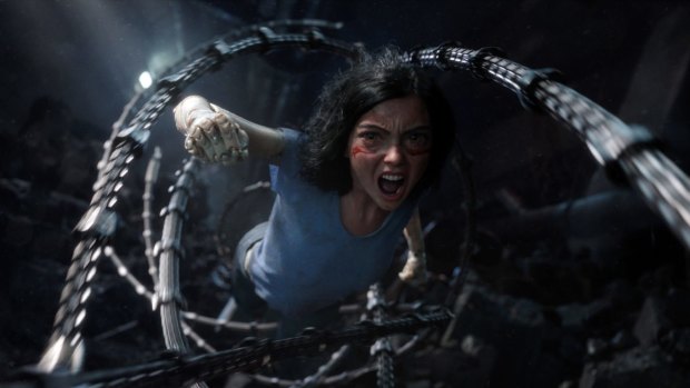 Despite her cartoonishly expressive features, Alita  (Rosa Salazar) remains a construct rather than a believable person.