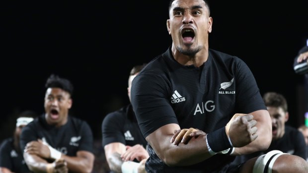 Face of determination: Jerome Kaino performs the haka before kick-off.