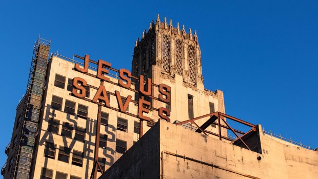 Historic signage at the Ace Hotel, downtown LA.